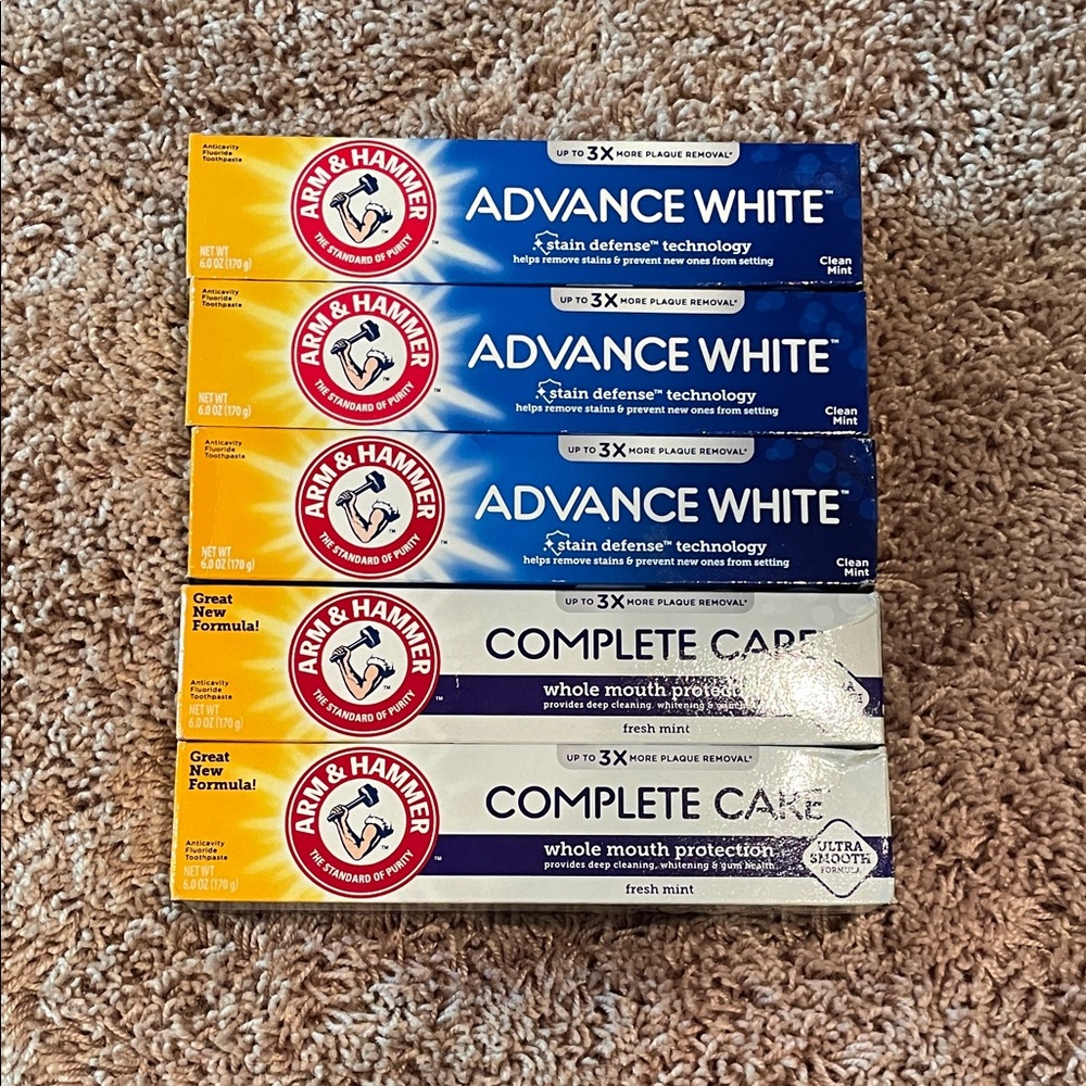 Brand new Arm & Hammer Toothpaste Set- 5 tubes total